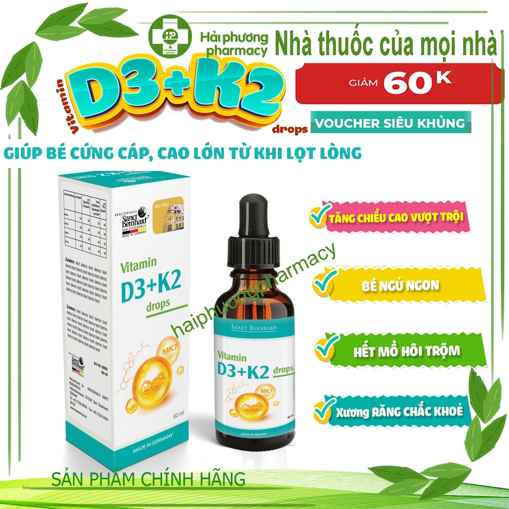 Vitamin D3 K2 MK7 tăng chiều cao cho bé, hấp thu Canxi trong 1 giọt, chống còi xương - Sanct Bernhard Đức 20ml