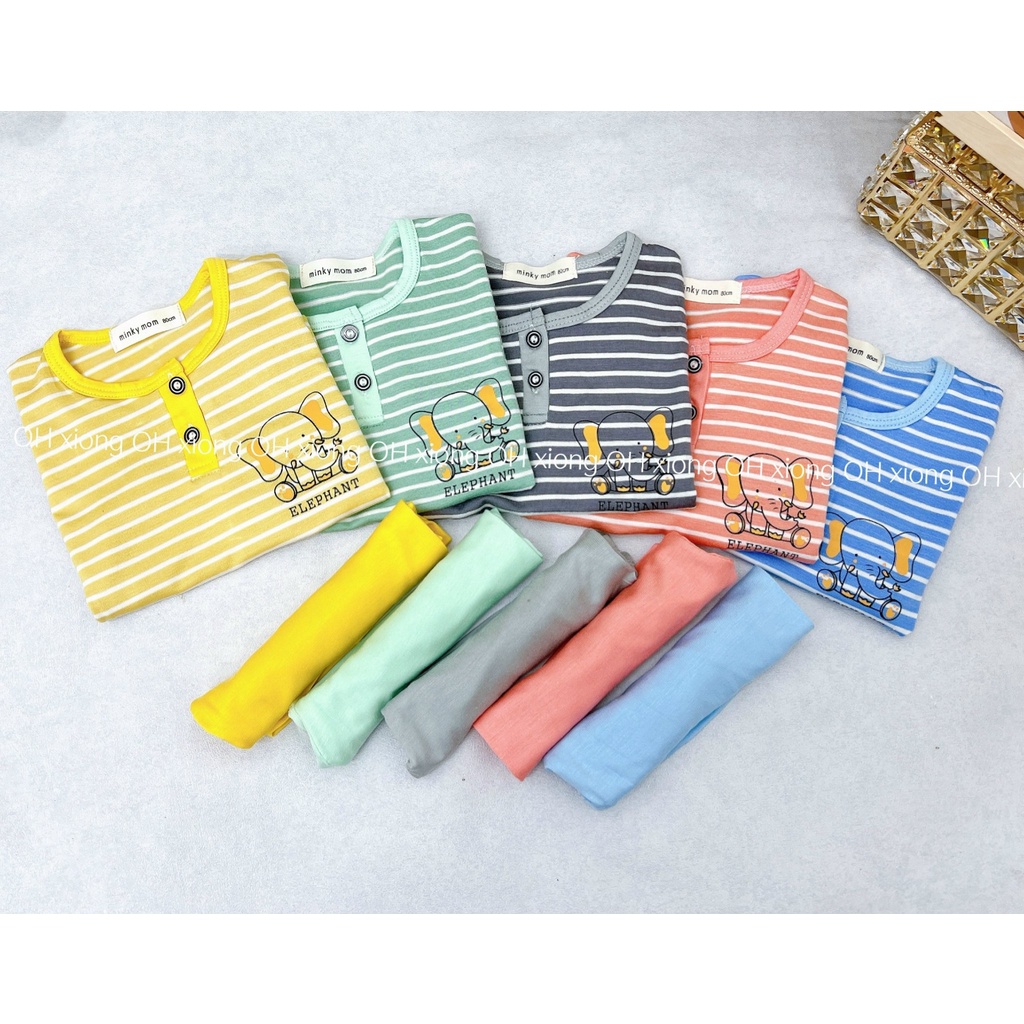 Bộ thun lạnh minky mom túi zip, Thun lạnh loại 1 mẫu voi kẻ phối cúc mẫu mới 2022 cho bé