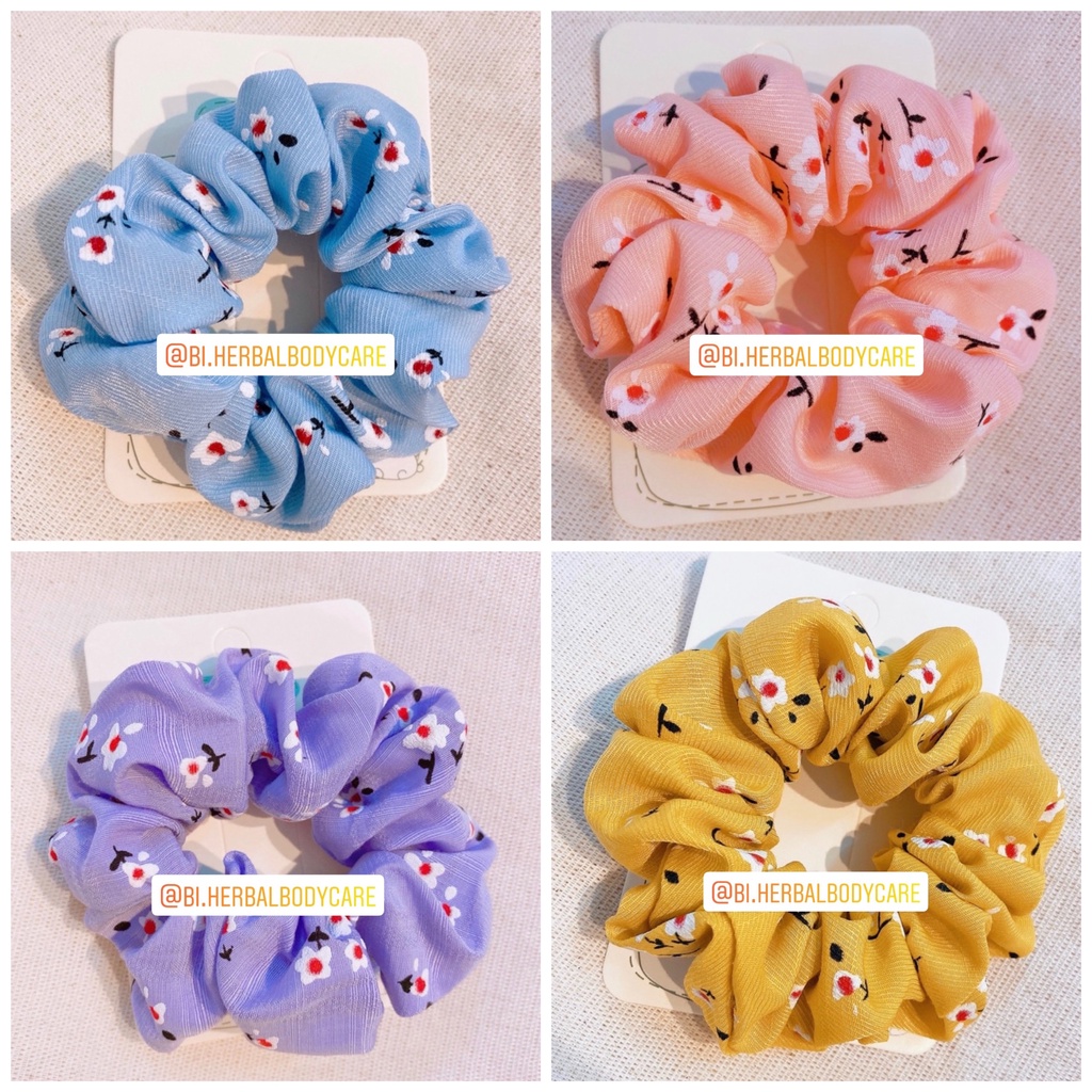 [Handmade] Scrunchies cột tóc buộc tóc họa tiết hoa anh đào nhí dễ thương nhiều màu