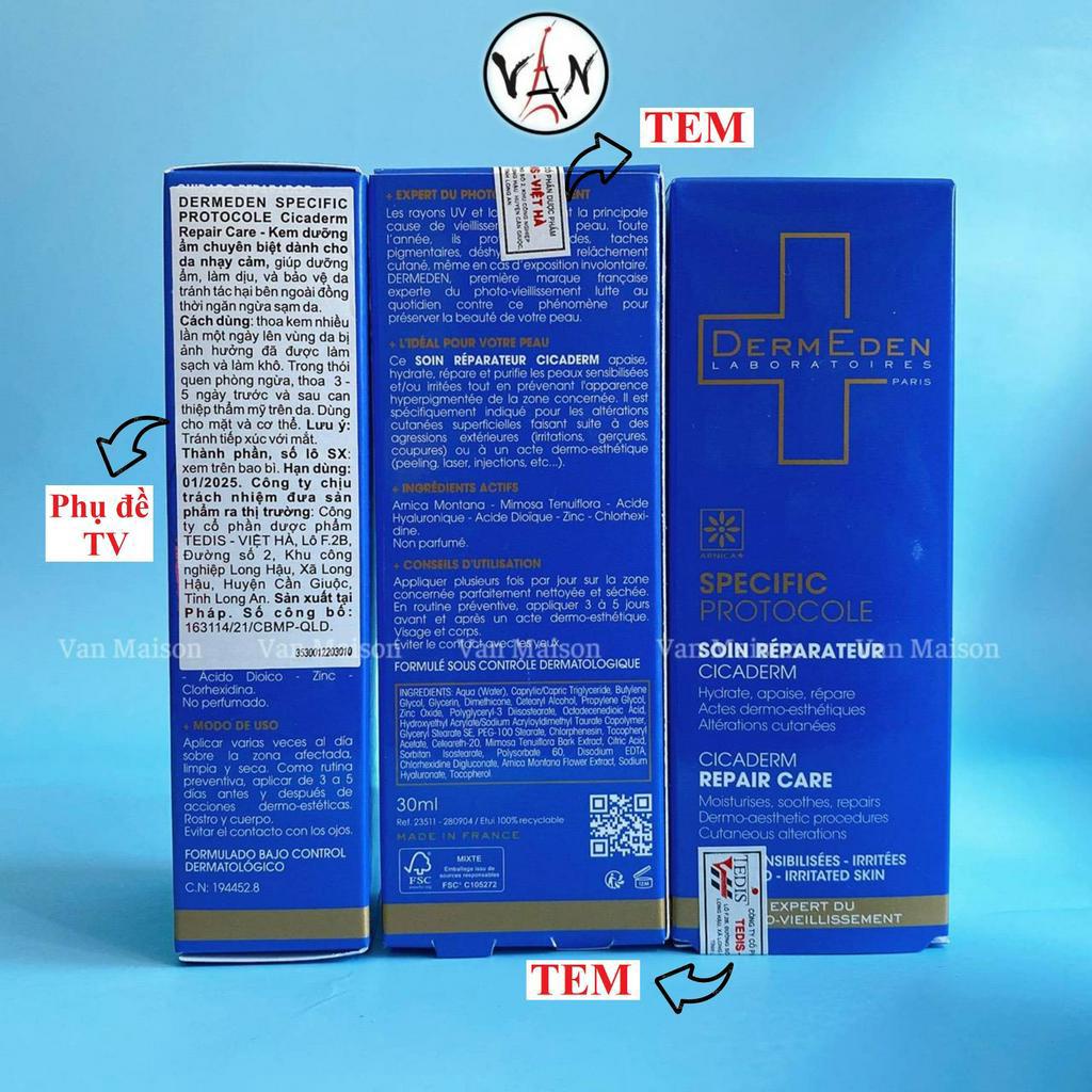 Kem dưỡng ẩm phục hồi da dermeden repair care trước và sau khi can thiệp thẩm mỹ 30ml