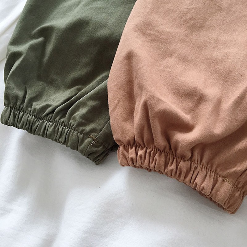 Women Harem Pants Mid Waist Elastic Drawstring Solid Color Straight Casual Long Nine Pants | BigBuy360 - bigbuy360.vn