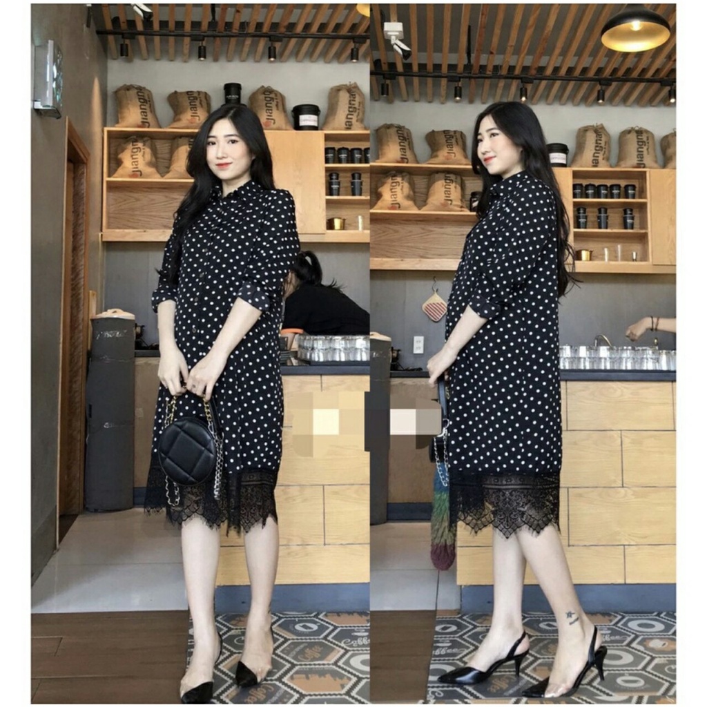 Váy Bầu Đẹp.Đầm Bầu Thiết Kế Dáng Suông Chất Lụa Hàn Chân Phối Ren Freesize Dưới 80kg A026 Lin Store66