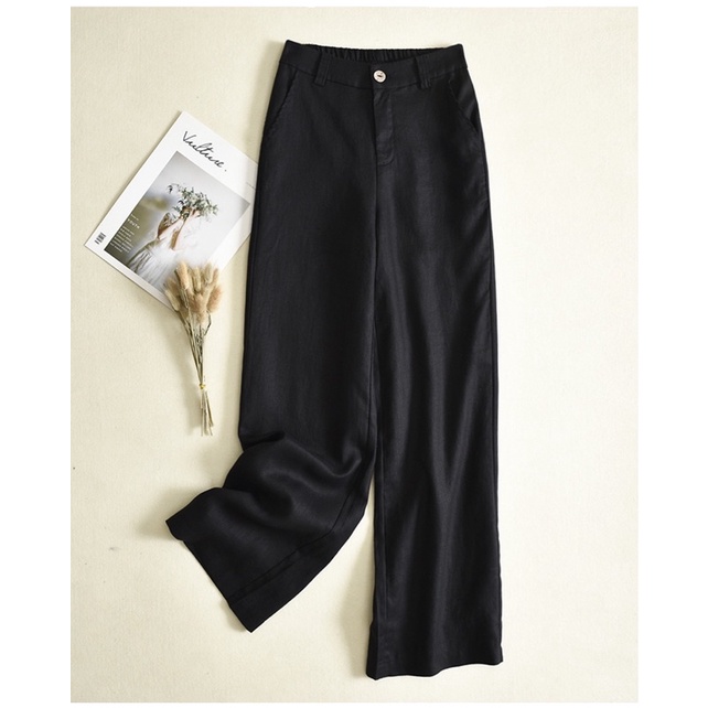 Quần đũi Nhật, ống rộng, dài - Quần culottes đũi dáng dài ống rộng siêu Hot dáng suông - cạp chun khoá thật siêu mát