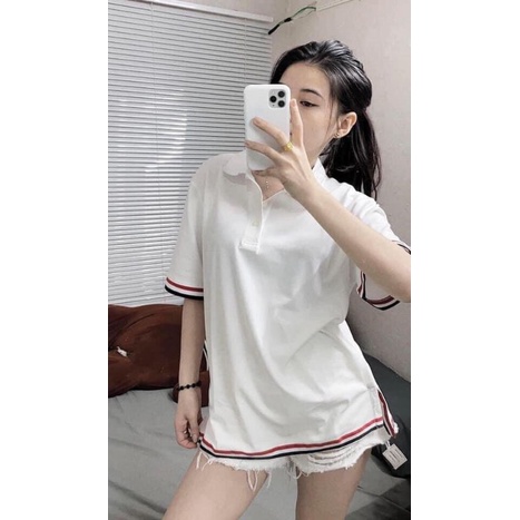 Áo Polo Phối Viền Siêu Hót, Áo Polo Form Rộng Tay Lỡ, Chất Cotton Loại 1