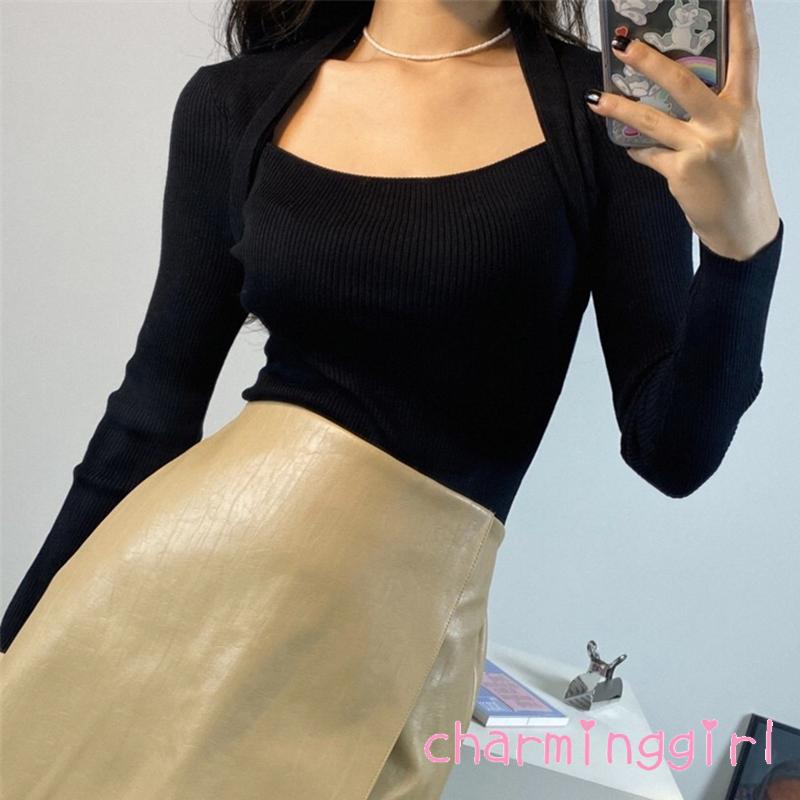 Áo Dệt Kim Nữ Tay Dài Màu Trơn Thời Trang