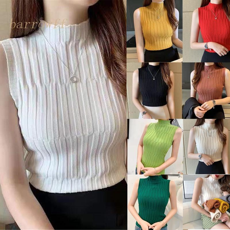 Áo Tank Top Dệt Kim Cổ Lọ Thời Trang Retro Cho Nữ
