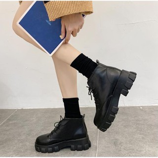 Bốt cổ lửng phong cách hàn Giày Bốt Martin Gót Vuông Dày Phong Cách Hàn Quốc Cho Nữ
