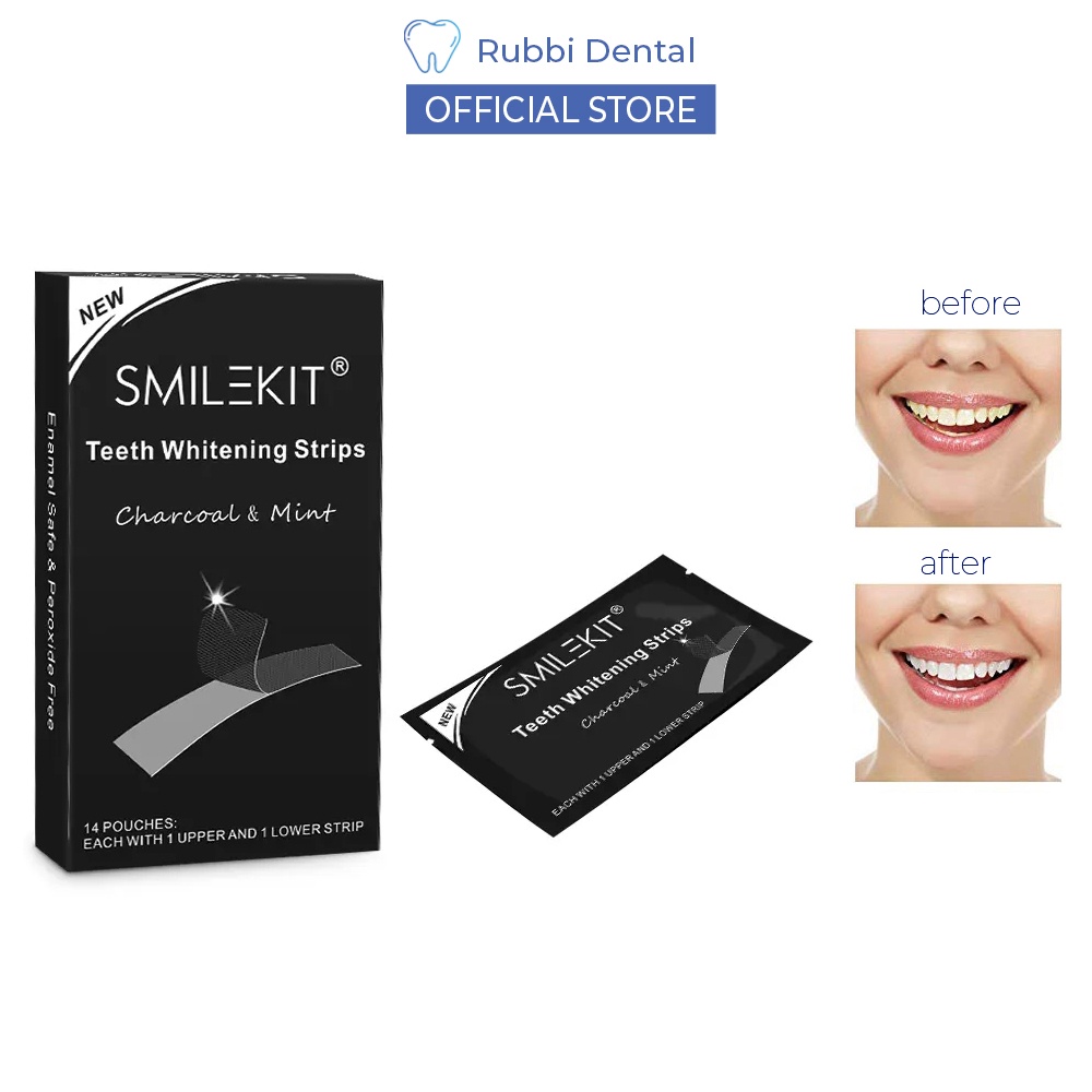 Miếng dán trắng răng than tre hoạt tính SMILEKIT hương bạc hà