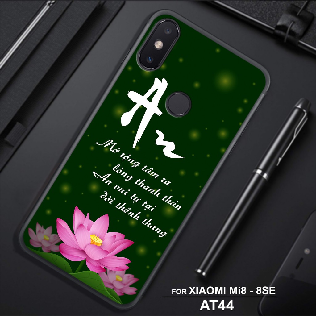 Ốp mặt lưng kính cường lực XIAOMI MI8 -MI 8SE  IN CHỮ THƯ PHÁP TÂM AN ĐỨC