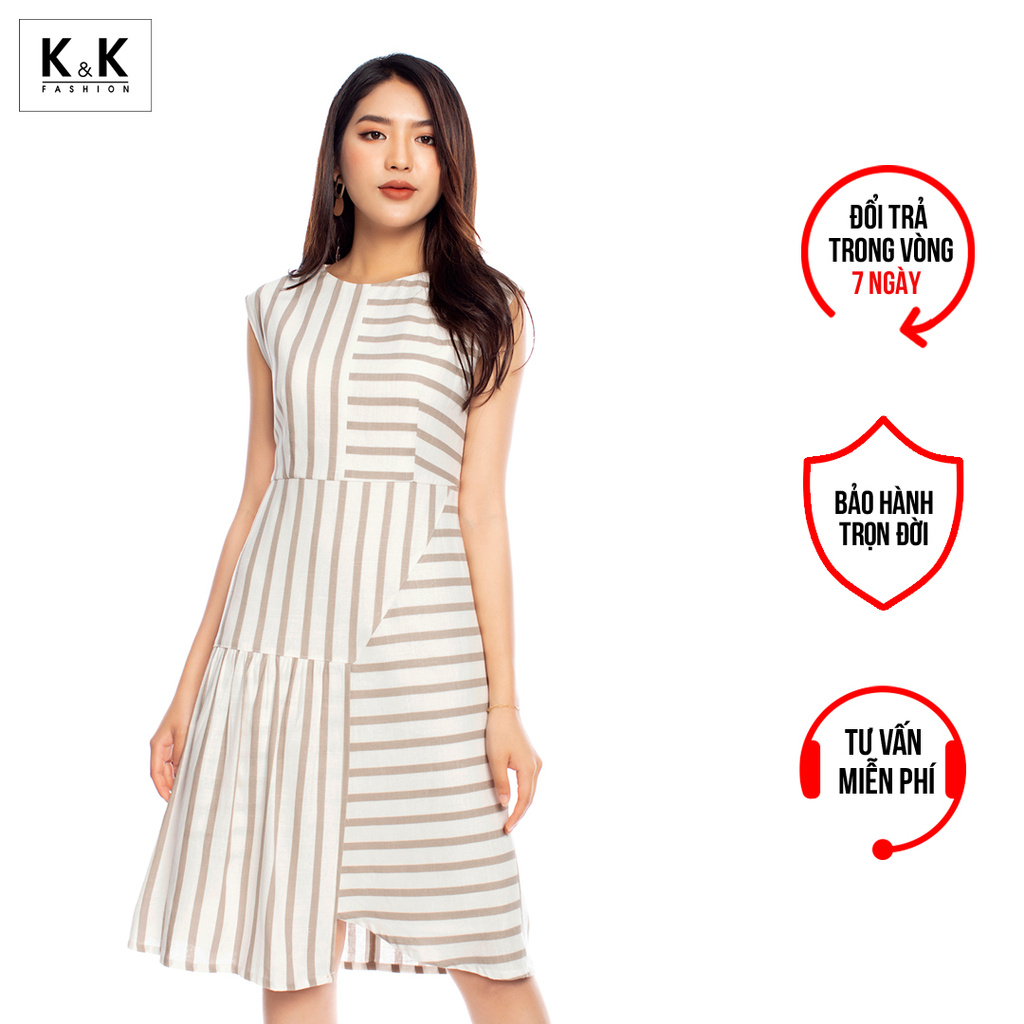 Đầm Họa Tiết Sọc Sát Nách K&K Fashion KK105-25 Chất Liệu Linen