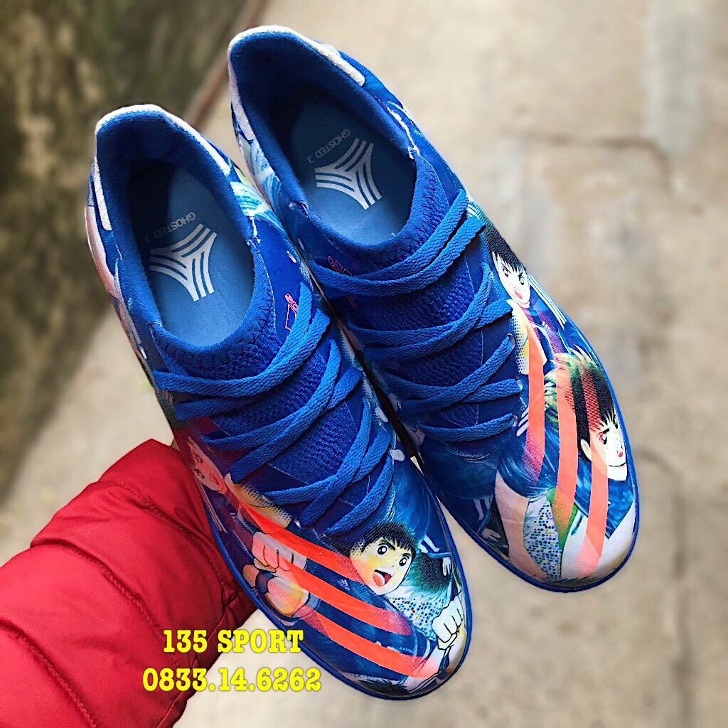 Giày Bóng Đá X Ghosted .3 TF Tsubasa - Xanh Hoàng Gia/Cam/Trắng