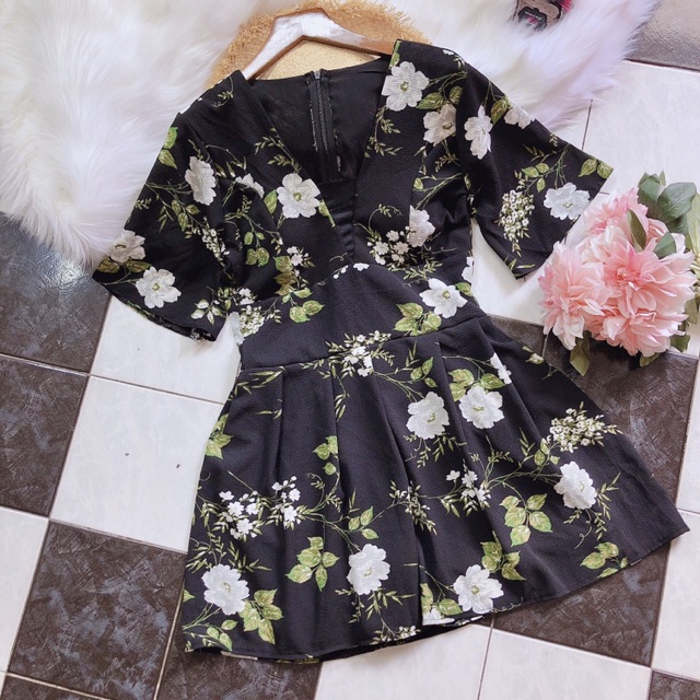 Jumsuit nữ tay ngắn hoạ tiết - bộ bay nữ họa tiết thời trang