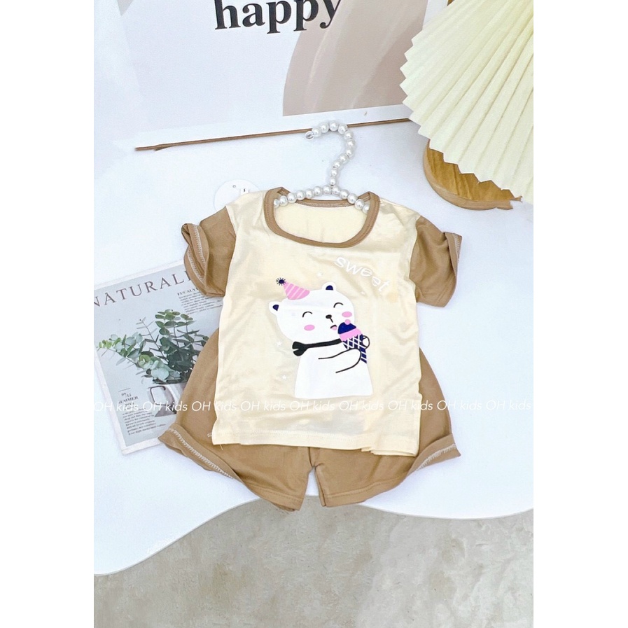 Bộ thun lạnh cộc tay cho bé in hình ngộ nghĩnh