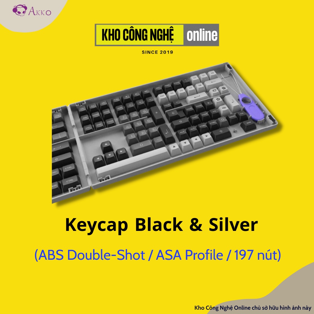 Bộ keycap cho bàn phím cơ AKKO Black Silver (PBT Double-Shot/ASA profile/197 nút)