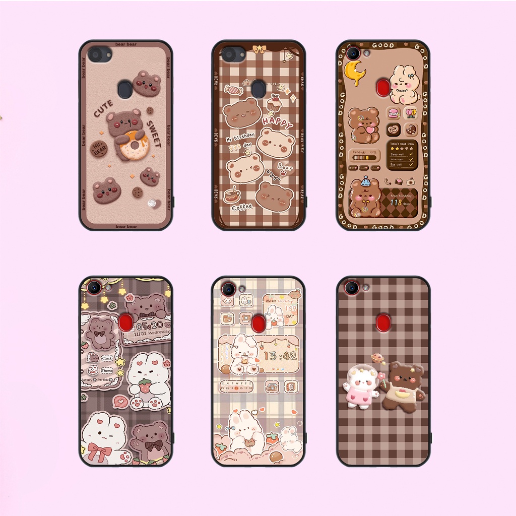 Ốp lưng Oppo F5 / F5 Youth / Oppo F7 in hình nền caro gấu thỏ, gấu bear cute