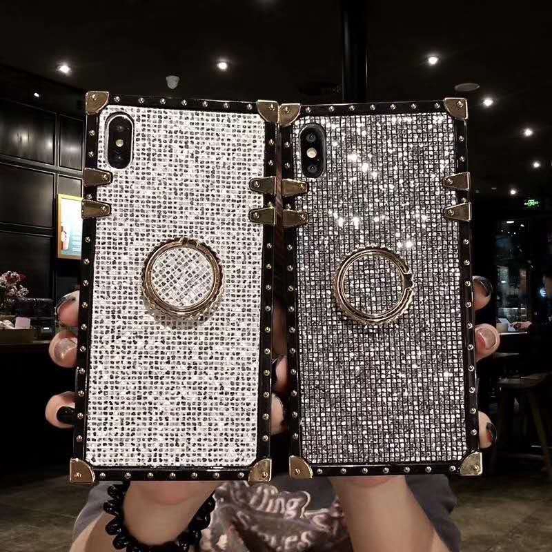 Glitter Diamond Case For iPhone 12 Pro Max 6.1 6.7 5.4 Phone Cases iPhone 11 Pro Max XS Max XR X 6 7 8 6S Plus Shinning Bling Luxury Fashion Square Soft Cover+Holder Stand