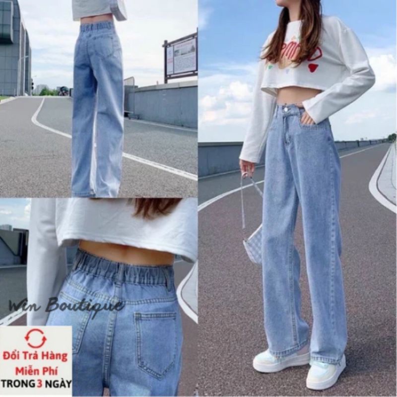 Quần jean bò ống rộng nâu quần jean bò ống suông jeans nữ cạp cao 1 khuy Hottrend 2021Win Boutique