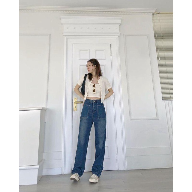 Set áo thun len croptop cộc/ dài tay kèm bra cúc hoa 1218 A1052N Nhung Nhớ
