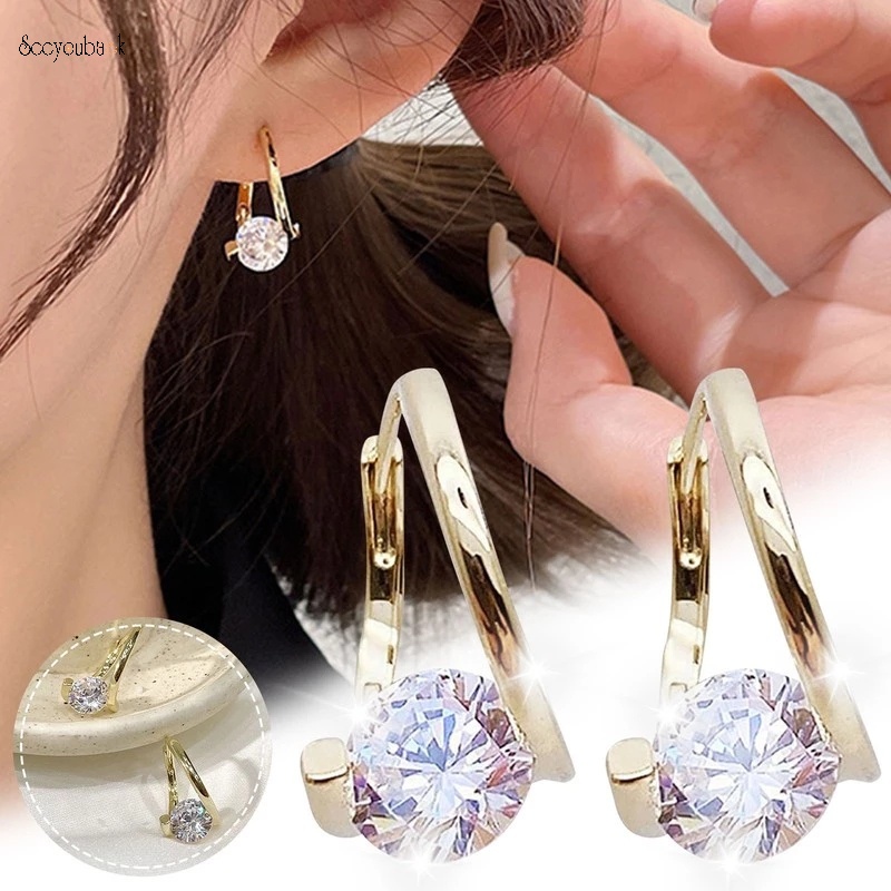 1 Đôi Bông Tai Hình Tròn Đính Đá Zircon Màu Vàng Chất Lượng Cao Thời Trang Cho Nữ