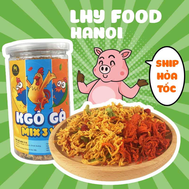 Khô gà mix lá chanh, bơ tỏi, tứ xuyên 🍟FREESHIP🍟 LhyFood 3 vị trong 1 hộp 200g, đồ ăn vặt Hà Nội vừa ngon vừa rẻ