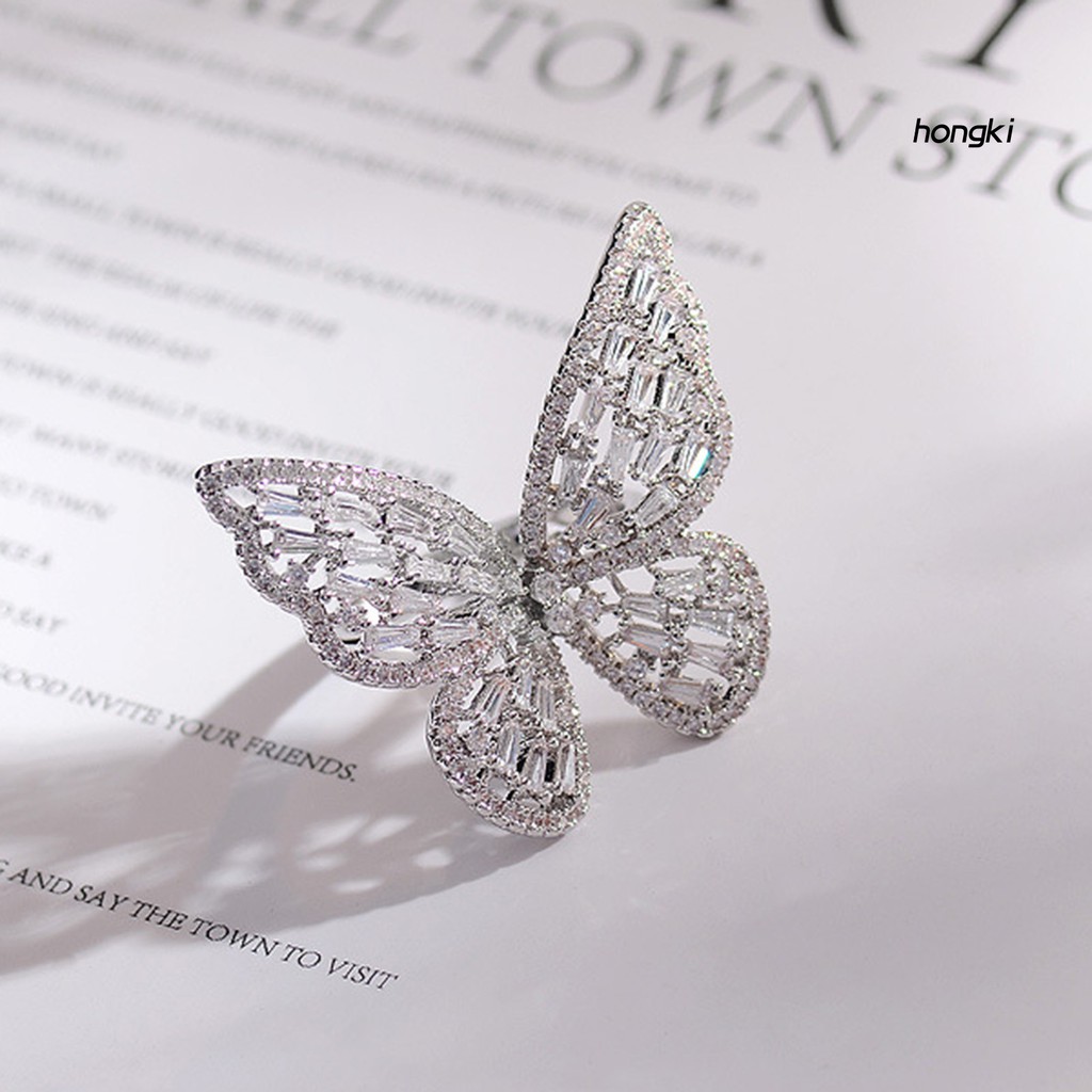 BUTTERFLY Nhẫn Hợp Kim Hình Bướm Đính Đá Thời Trang Cho Nữ