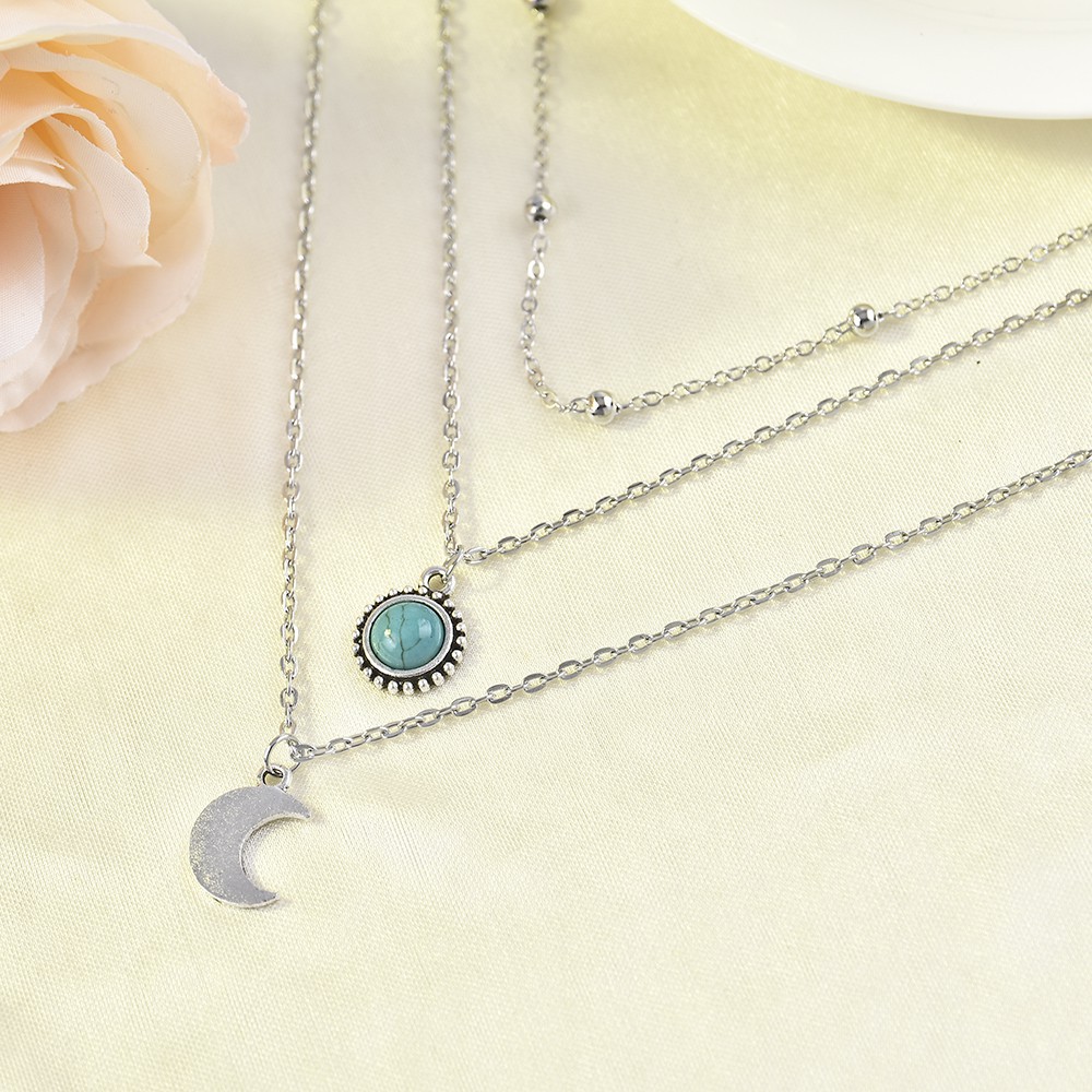 Dây chuyền nhiều lớp mặt trăng lưỡi liềm phong cách Boho