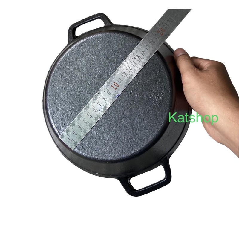 Chảo Gang - Nồi Gang Chống Dính Kèm Nắp Gỗ Tiện Lợi 24cm