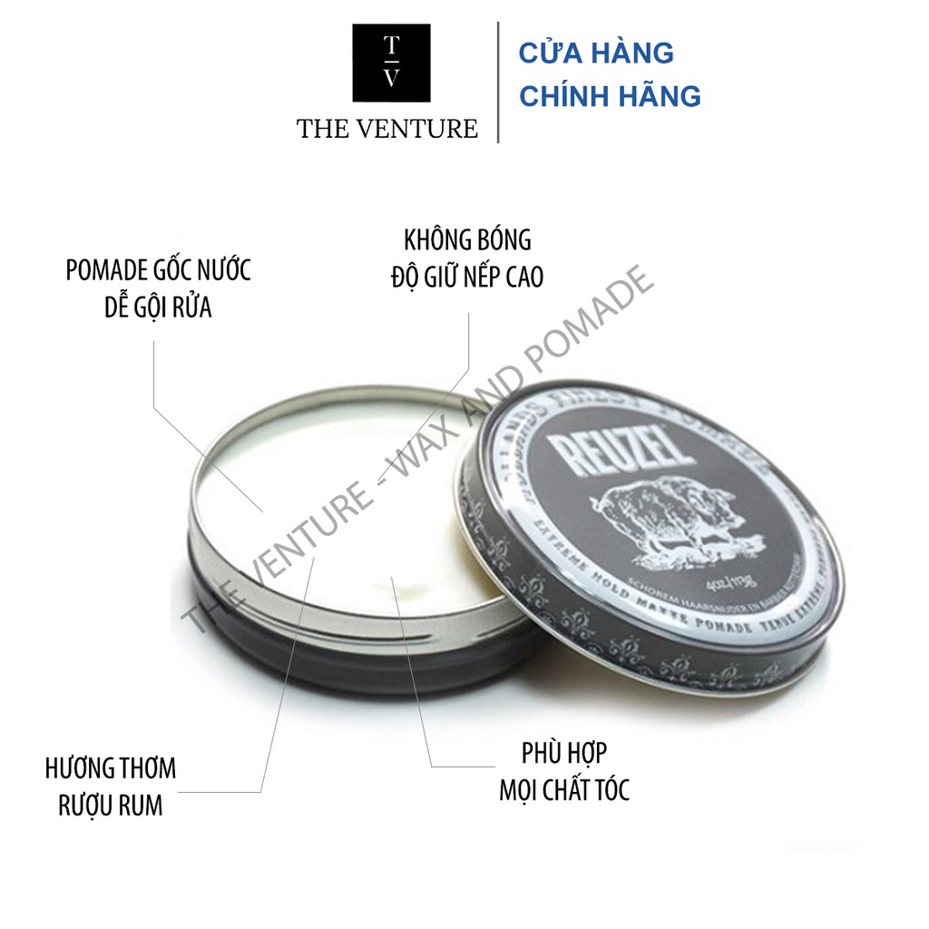 Sáp Vuốt Tóc Reuzel Extreme Hold Matte Pomade Chính Hãng - Pomade Heo Xám