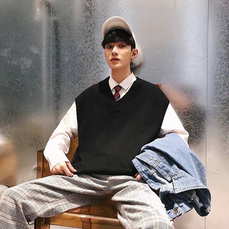 Áo gile trơn cổ v 4 mùa