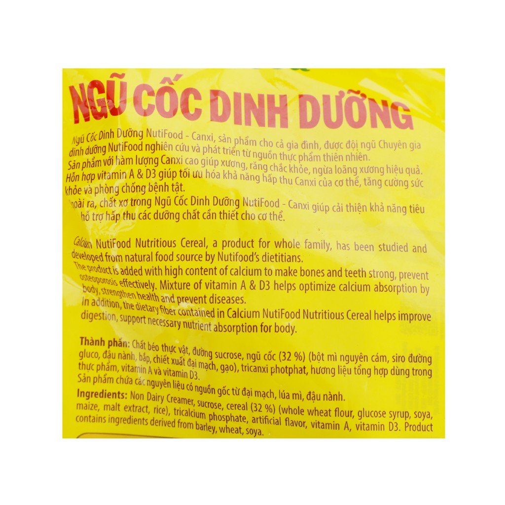 Ngũ cốc dinh dưỡng nguyên cám NutiFood bịch 20 gói x 25g