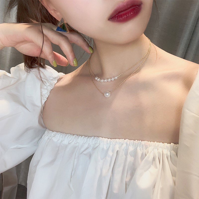 Vòng cổ bằng hợp kim xỏ hạt ngọc trai giả thời trang xinh xắn cho nữ