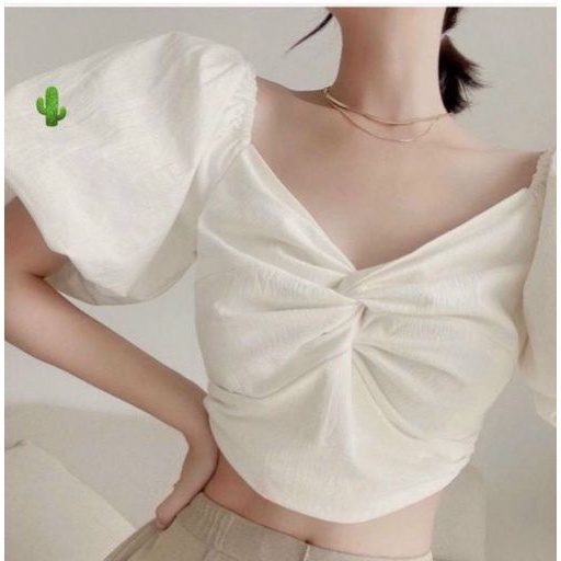 Áo xoắn ngực form croptop tay ngắn phồng chất vải xốp dầy đẹp (Mẫu kèm ảnh thật) tv