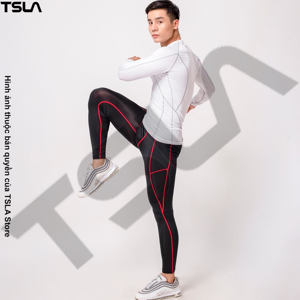 Quần combat bó cơ nam TSLA dạng quần legging bản to ôm body co giãn tập gym chạy bộ bơi lội quần lót trong chơi thể thao