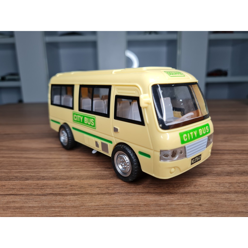 Xe Mô Hình Mẫu Xe Bus Chiều Dài 17cm Có Đèn Nhạc Trớn Màu Vàng Nhạt MÃ ST66-01-01