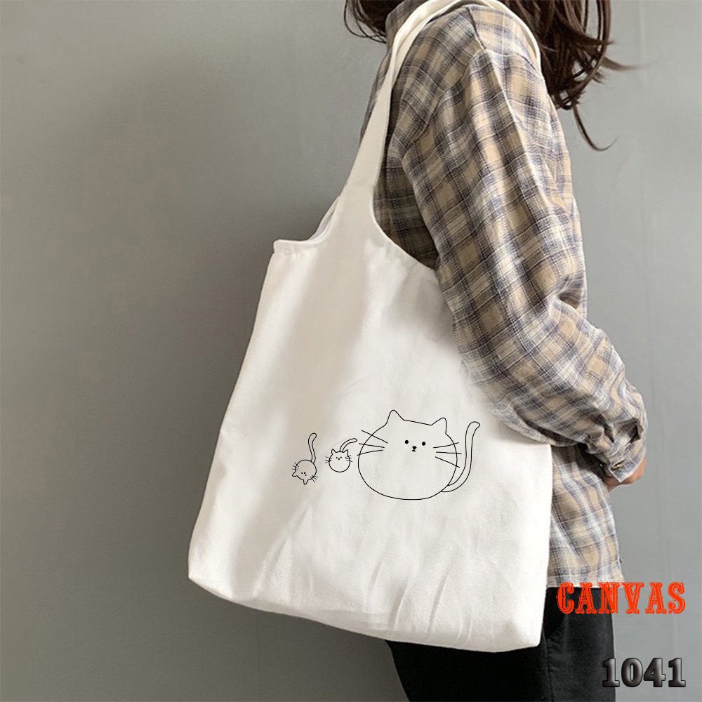 Túi Tote Túi Vải Canvas Kích Cỡ Lớn Phong Cách Hàn Quốc 1041 Three Cat Đeo Vai Đi Học Đi Du Lịch Cực Xinh