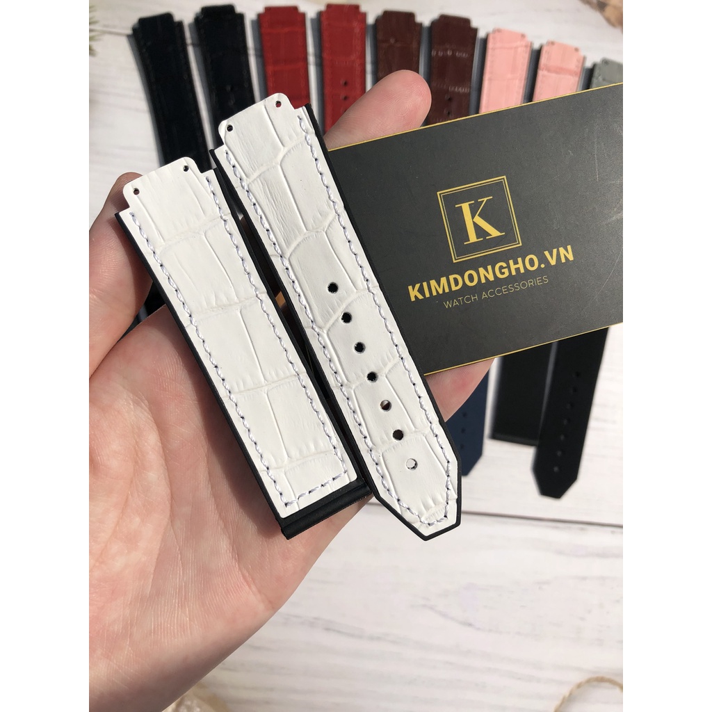 TẶNG KÈM TOVIT Dây Đồng Hồ HUBLOT Nam Nữ Case 38 Lót Da Vân Trắng Size Dây 15 - 23 - 20