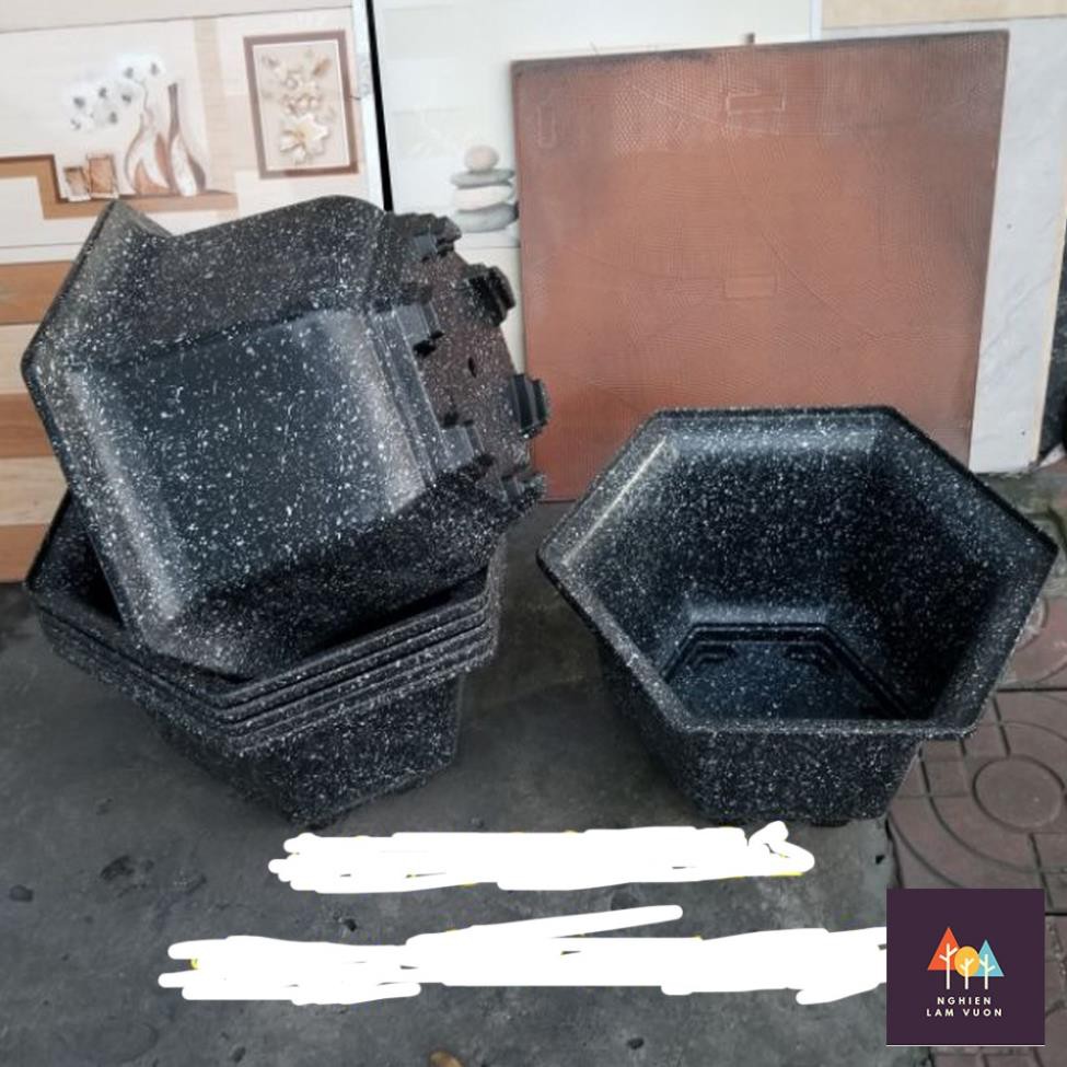 2 Chậu lục lăng giả đá dập nổi hoa văn mã CNFAC58 kt 57x45cm