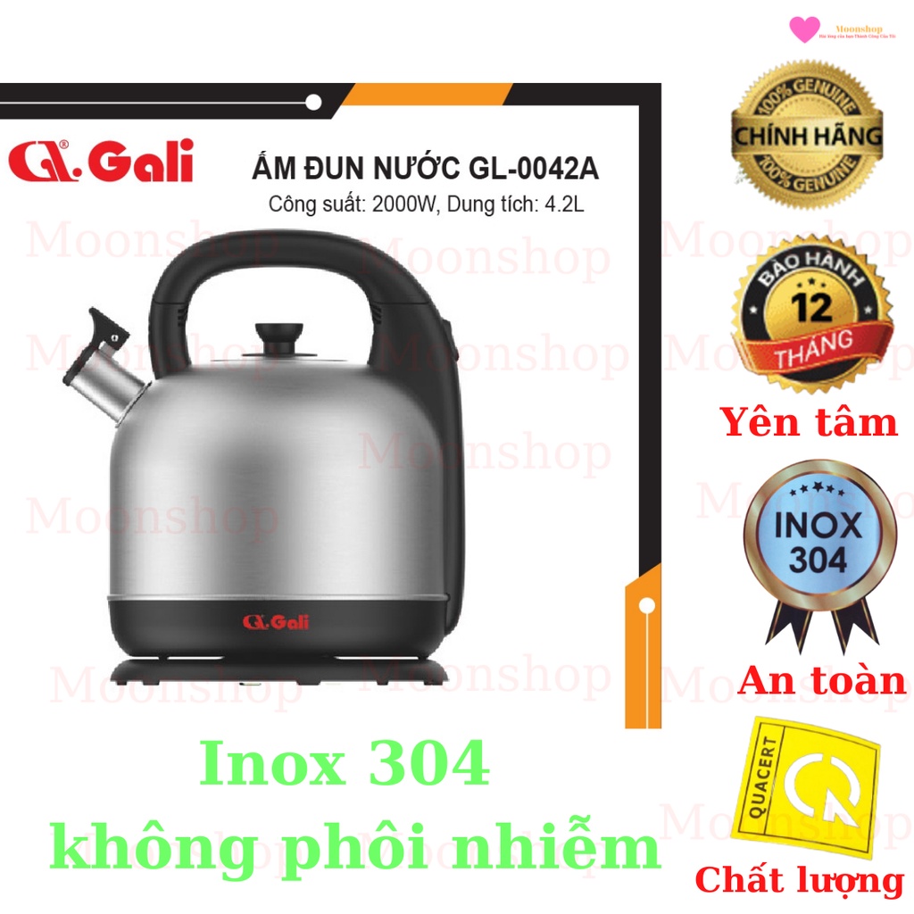 [CHÍNH HÃNG] Ấm Siêu Tốc Cao Cấp, Ấm Đun Nước Thân Inox 304 Hàng Nhập Khẩu Chất Lượng Tốt Của Gali, Dung Tích Lớn 4.2L