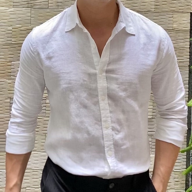 Áo Sơmi Nam Linen Tay Dài Nam Cổ Thường