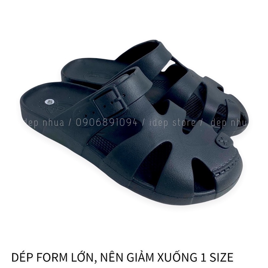Dép Sục lười bít mũi Nam 3 quai lỗ thoáng khí chất Đúc EVA siêu nhẹ đi mưa công sở (Form lớn) - Maipy S032 (Đen)