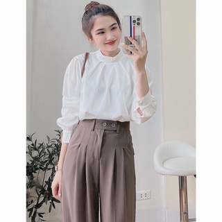 Áo sơ mi lụa thanh lịch thiết kế cổ cao mát