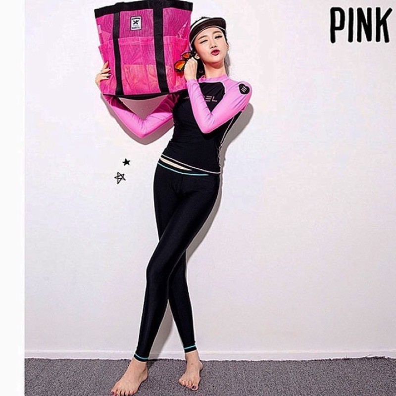 Bộ bơi 3 mảnh dài tay quần dài dành cho bạn gái tay áo hồng mã L33 | BigBuy360 - bigbuy360.vn