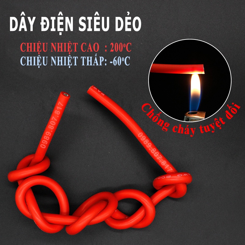 - Dây Silicone 14 AWG chống cháy 14AWG chịu nhiệt - siêu dẻo siêu mềm chịu tải 20A pin lipo nlmt Quad Drone RC