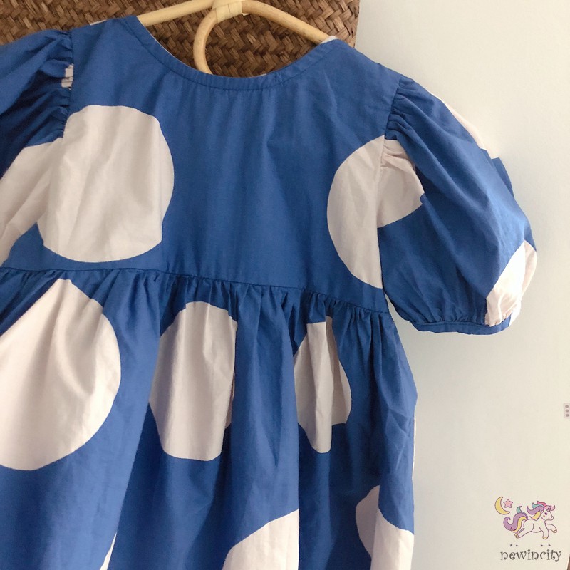 Đầm Công Chúa Cổ Tròn Họa Tiết Chấm Bi Phong Cách Hàn Quốc Đáng Yêu Cho Bé Gái