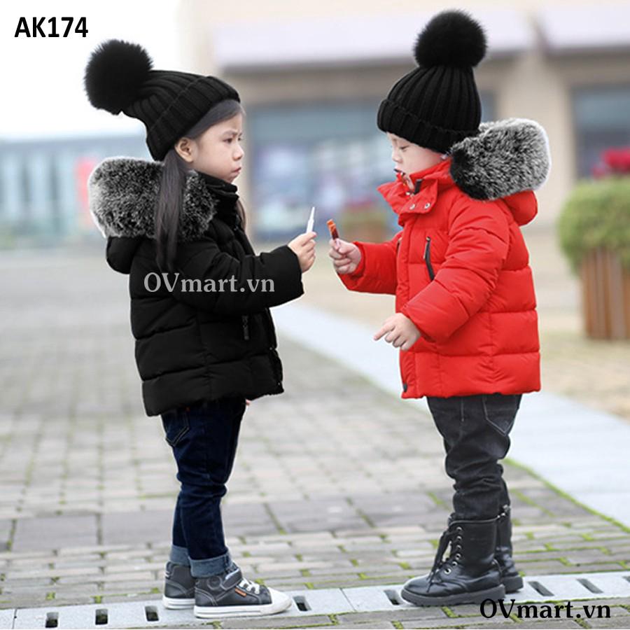 Áo khoác phao mũ lông cho bé trai và gái  AK174