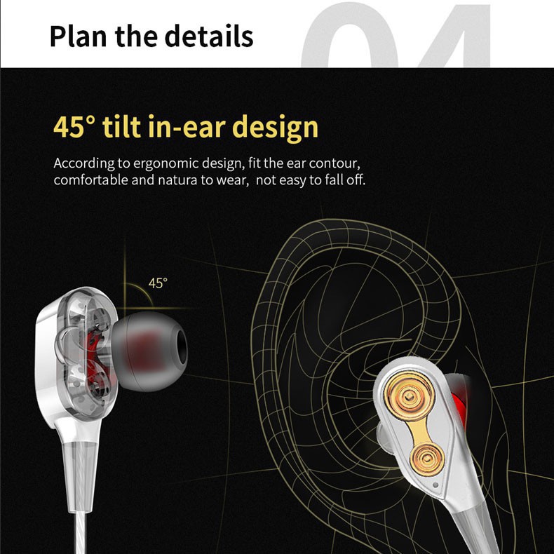 qkz ck8 Earphone HiFi Dual Driver Extra Bass Turbo DJ iPhone with Bag