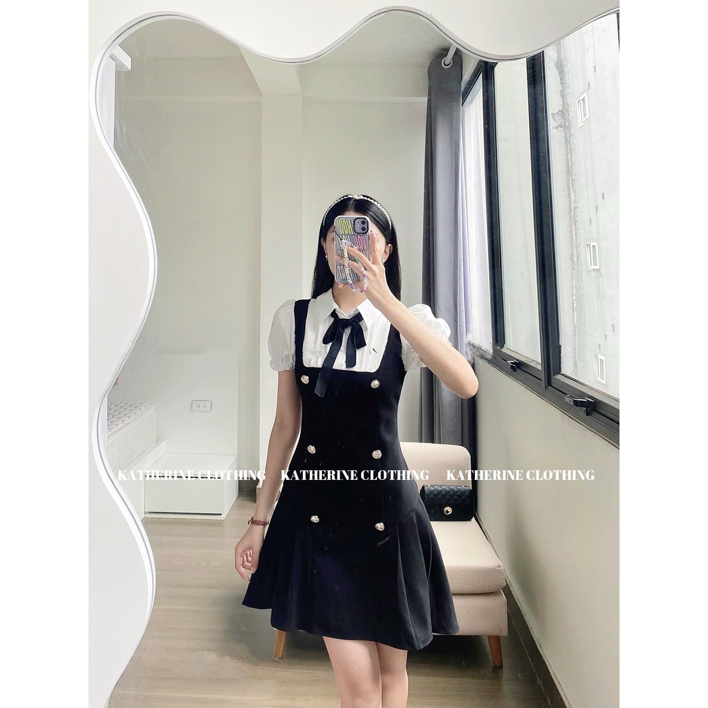 Đầm váy tiểu thư cổ sơmi phối nơ phong cách trẻ trung Hàn Quốc - Katherine Clothing