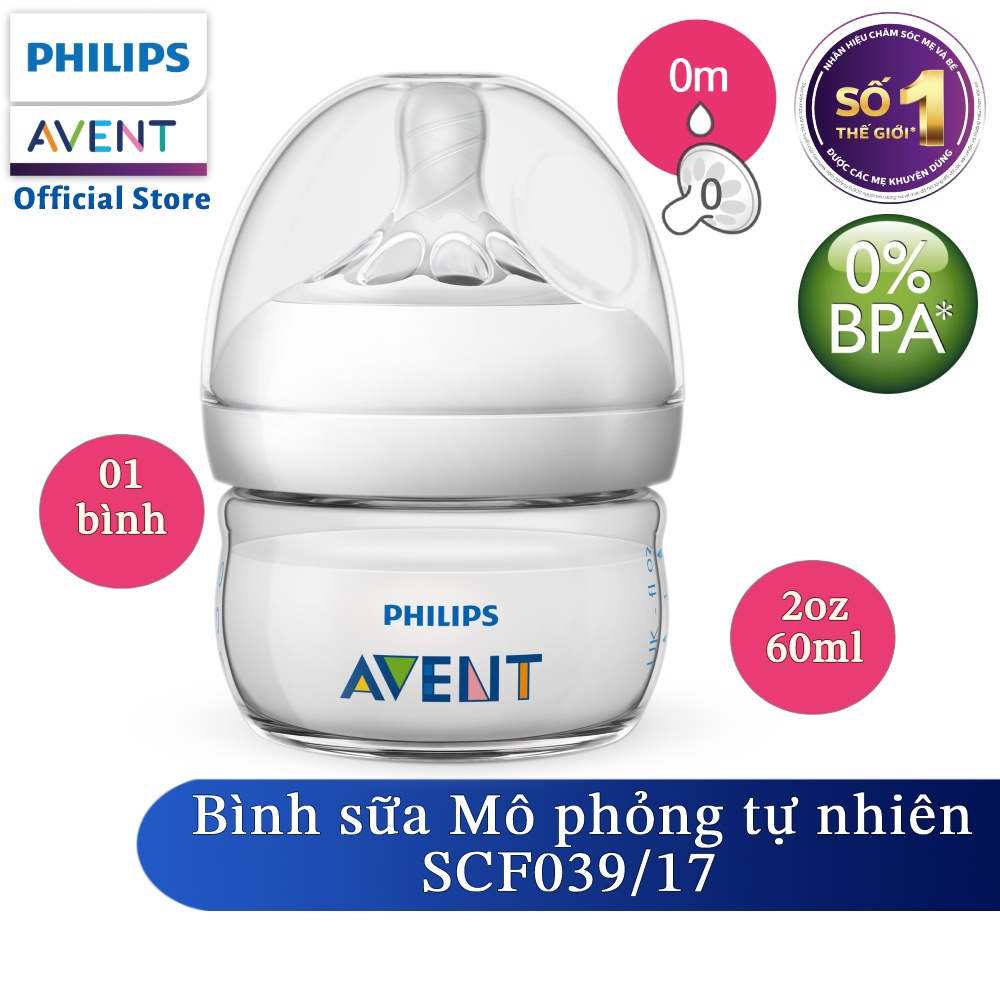 Philips Avent bình sữa mô phỏng tự nhiên 60ml cho bé sơ sinh SCF039/17