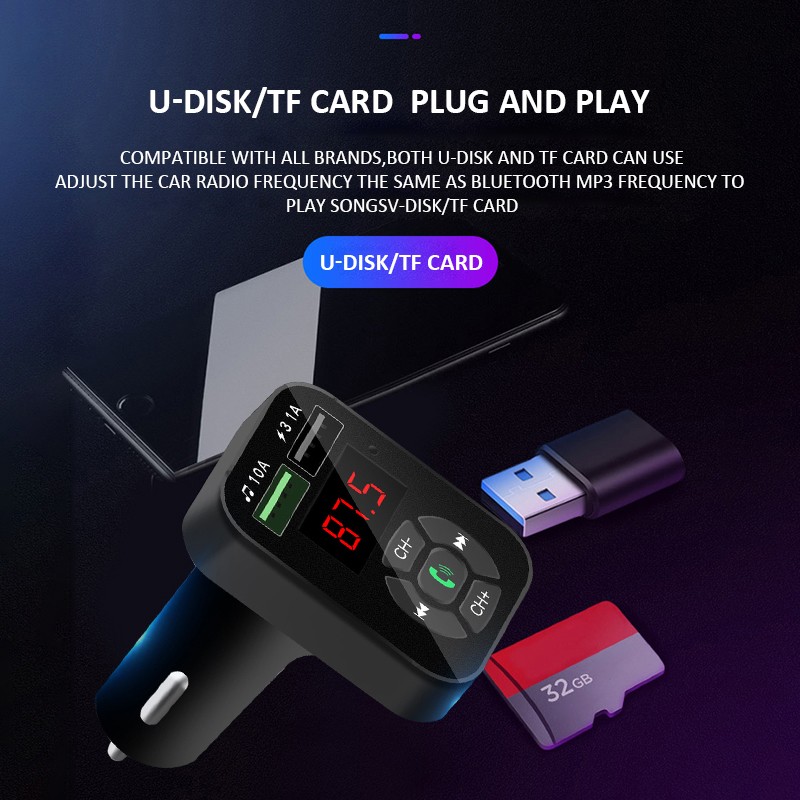 Máy Nghe Nhạc Mp3 Kết Nối Bluetooth Tích Hợp Đài Fm / Đọc Thẻ Nhớ Tf Hai Cổng Usb Cho Xe Hơi