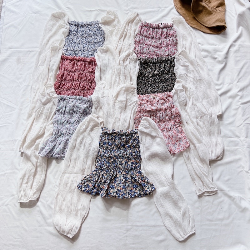 LOVI SHOP - Áo kiểu hoa nhí nhún phối tay voan dài tiểu thư xinh xắn nhiều màu  nhà LOVI